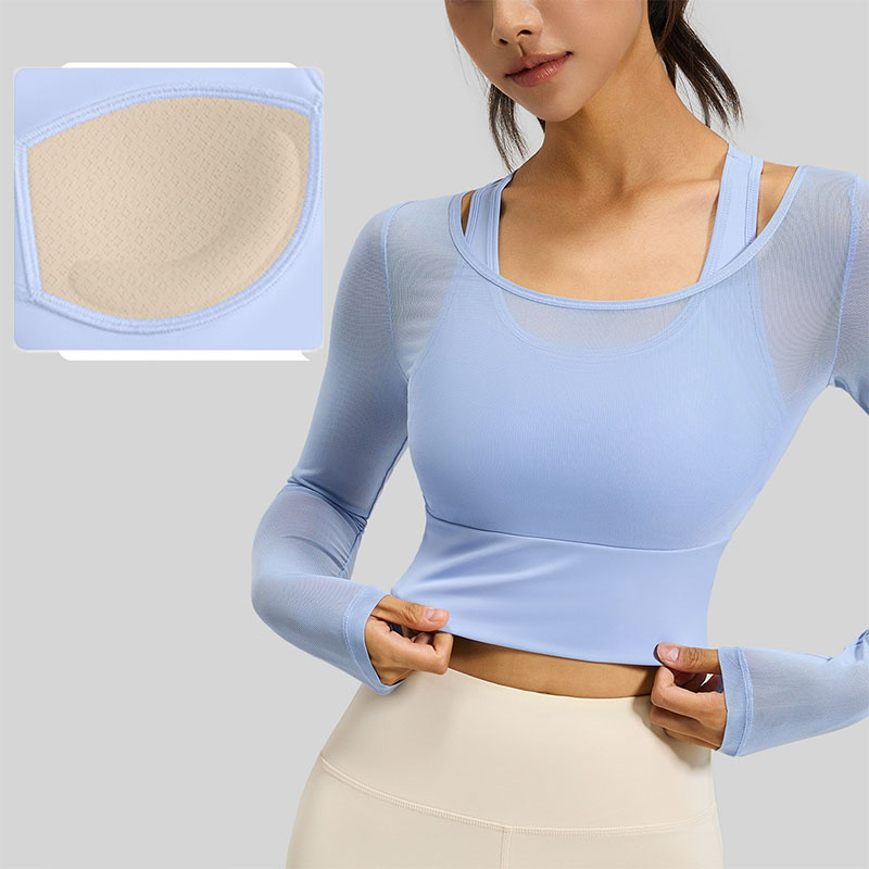Sheer Mesh Bra - Aiithuug Yoga Crop Long Sleeve Sheer