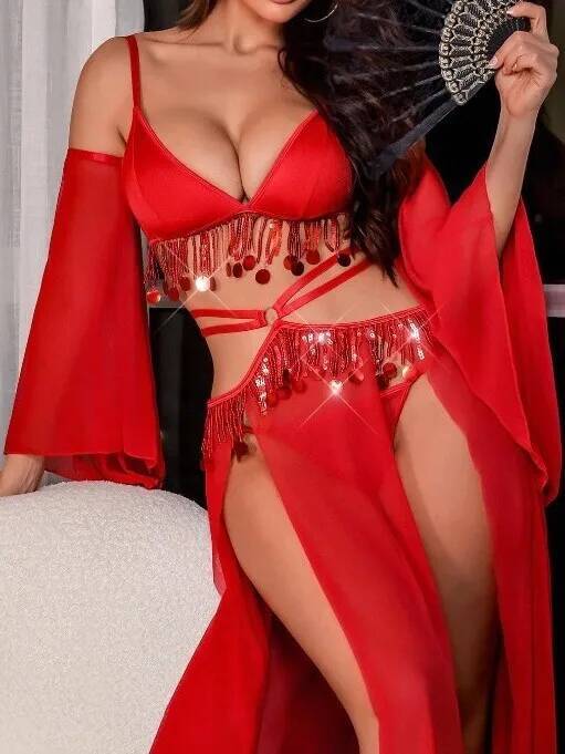 Red Sexy Belly Dance Costume D - Sheer Mesh Bra review and price